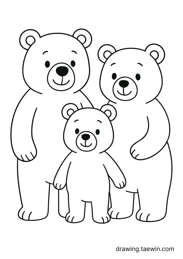아빠곰, 엄마곰, 아기곰 가족 색칠공부 도안 다운로드