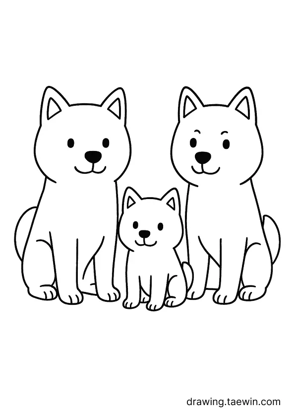 아빠강아지, 엄마강아지, 아기강아지 가족 색칠공부 도안 다운로드